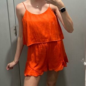 Bright Orange Ruffle Hem Romper